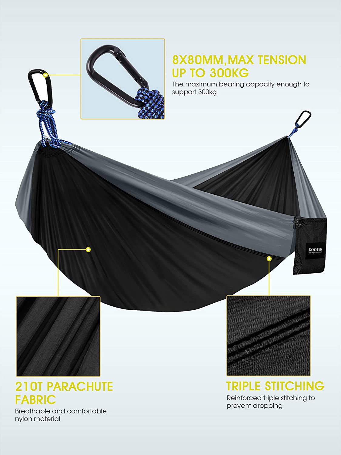 Kootek Camping Hammock Double Single Portable Hammocks With 2 Tree Straps